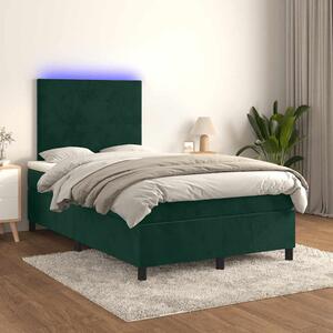 Box spring postel s matrací a LED tmavě zelená 120x200 cm samet 3135996