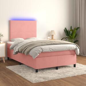 Box spring postel s matrací a LED růžová 120x200 cm samet 3135998