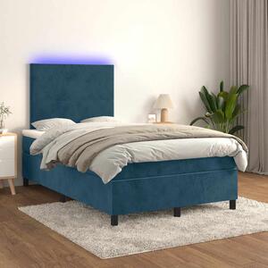 Box spring postel s matrací a LED tmavě modrá 120x200 cm samet 3135997