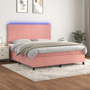 Box spring postel s matrací a LED růžová 160x200 cm samet 3136016