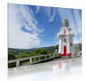 Skleněný obraz majáku Akaroa, Nový Zéland (70x50 cm)