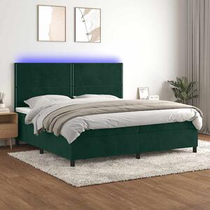 Box spring postel s matrací a LED tmavě zelená 200x200 cm samet 3136086