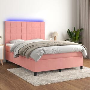 Box spring postel s matrací a LED růžová 140x190 cm samet 3136124
