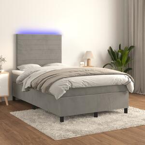 Box spring postel s matrací a LED světle šedá 120x200 cm samet 3136173