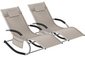 Tectake Zahradní lehátko Taya, ergonomické, houpací funkce - béžová,Sada 2 kusů