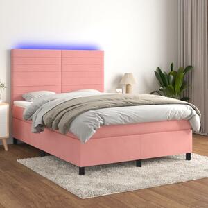 Box spring postel s matrací a LED růžová 140x190 cm samet 3136184