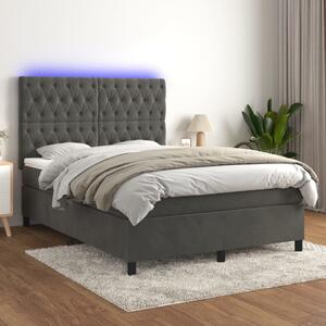 Box spring postel s matrací a LED tmavě šedá 140x200 cm samet 3136306
