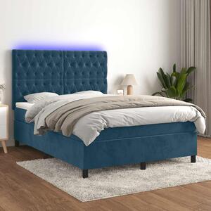 Box spring postel s matrací a LED tmavě modrá 140x190 cm samet 3136303