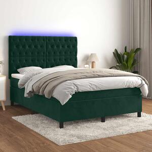Box spring postel s matrací a LED tmavě zelená 140x190 cm samet 3136302