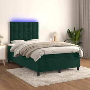 Box spring postel s matrací a LED tmavě zelená 120x200 cm samet 3136356