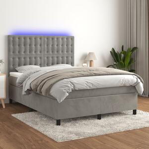 Box spring postel s matrací a LED světle šedá 140x190 cm samet 3136359
