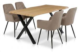 Vikio Jídelní set pro 4 osoby 160x90 cm soft dub noha X béžová židle s područkami VJS226-4CA