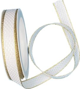 Stuha tkaná Luxe Shine – White bílá 15mm x 4m (8,-Kč/m)