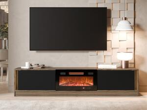 TV skříňka s krbem Arinka + LED, Barva: ořěch / černá 5903211538070
