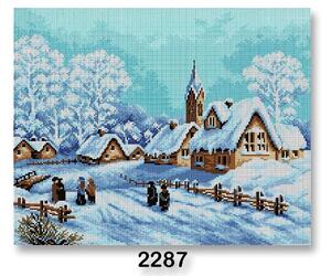 VTC Vyšívací předloha, obrázek na vyšívání 70242/2287, vesnice v zimě, bílo-modrá, 40x50cm
