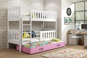 Dětská patrová postel s přistýlkou Kuba bílá/růžová