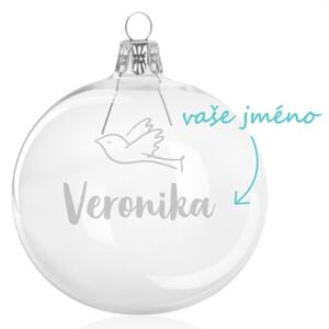 Pískovaná baňka Holubice se jménem 8 cm