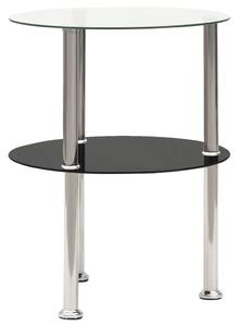 2patrový odkládací stolek průhledný a černý 38 cm tvrzené sklo