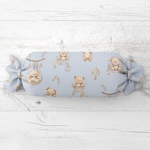 Biante Dětský polštář válec bonbon Sandra SA-615 Medvídci v košíčcích na modrém 15x40 cm