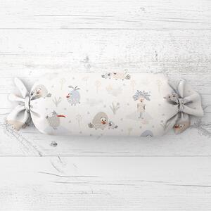 Biante Dětský polštář válec bonbon Sandra SA-614 Veselí ptáčci na bílém 15x40 cm