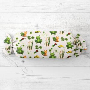 Biante Dětský polštář válec bonbon Sandra SA-609 Žabky a šneci na bílém 15x40 cm