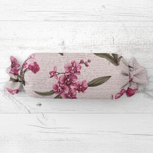 Biante Polštář válec bonbon Sandra SA-635 Růžovofialové orchideje na bílém 15x40 cm