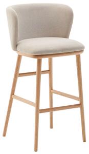 Kave Home Béžová barová židle Ciselia 75 cm s dřevěnou podnoží
