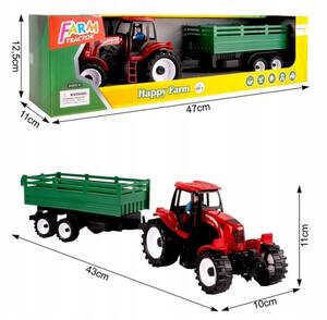 TRAKTOR FARMÁŘSKÝ 47cm S ODNÍMATELNÝM PŘÍVĚSEM + FIGURKA FARMÁŘE
