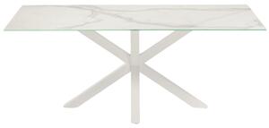 Bílý porcelánový jídelní stůl Kave Home Argo 200 x 100 cm s bílou podnoží