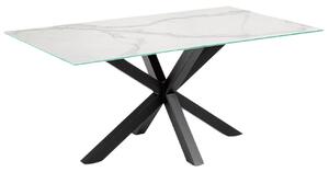 Bílý porcelánový jídelní stůl Kave Home Argo 200 x 100 cm s černou podnoží