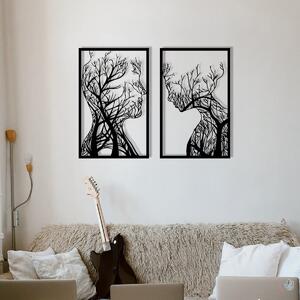Hanah Home Nástěnná kovová dekorace Lidské profily ve stromech 86x63 cm černá