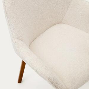 Bílá čalouněná jídelní židle Kave Home Aleli s ořechovou podnoží