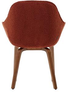 Červená čalouněná jídelní židle Kave Home Aleli s ořechovou podnoží