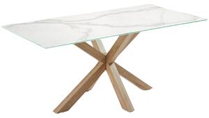 Bílý porcelánový jídelní stůl Kave Home Argo 200 x 100 cm s přírodní kovovou podnoží