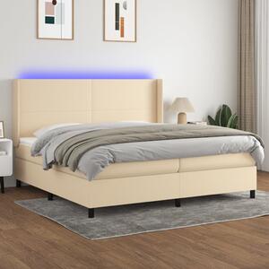 Box spring postel s matrací a LED krémová 200x200 cm textil 3138186