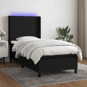 Box spring postel s matrací a LED černá 90x200 cm textil 3138367