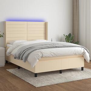 Box spring postel s matrací a LED krémová 140x190 cm textil 3138394
