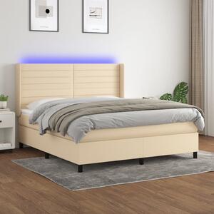 Box spring postel s matrací a LED krémová 160x200 cm textil 3138410