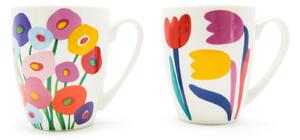Sada 2 ks porcelánových hrnků PPD Super Bloom, červená, žlutá, květinový motiv, 350 ml