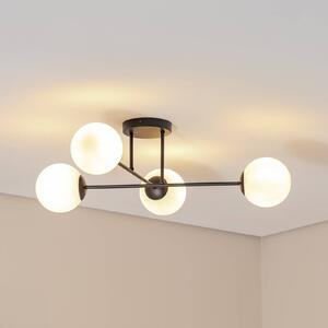 Euluna Stropní světlo Glassy, 4-ramenné, křížové, černé/opálové, stmívatelný, Černá, Obývací pokoj / jídelna, Sklo, Moderní