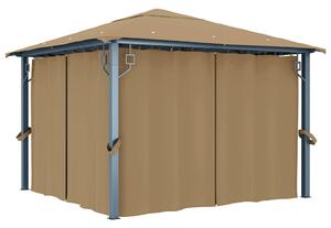Altán se závěsy 300 x 300 cm taupe hliník 313893