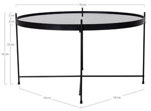 House Nordic Konferenční stolek Venezia (Konferenční stolek z oceli s černým práškovým nástřikem a sklem\nø70xh40cm)