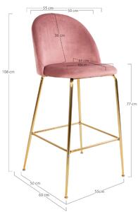 Sametová barová židle Louis růžová/mosazná