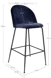 House Nordic Barová židle ze sametu, modrá s černými nohami, HN1205 (Modrá)