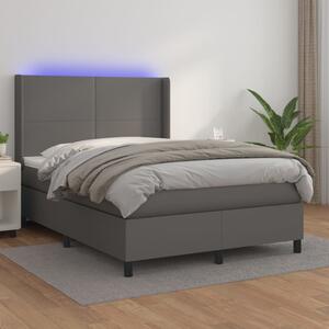 Box spring postel s matrací a LED šedá 140x190 cm umělá kůže 3139263