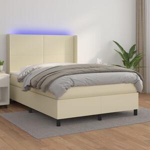 Box spring postel s matrací a LED krémová 140x190 cm umělá kůže 3139261