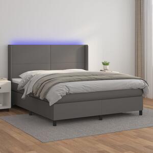 Box spring postel s matrací a LED šedá 160x200 cm umělá kůže 3139275