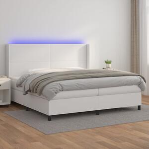 Box spring postel s matrací a LED bílá 200x200 cm umělá kůže 3139284