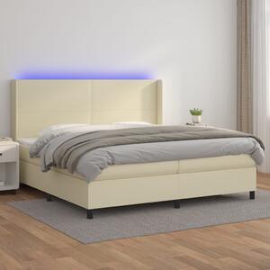 Box spring postel s matrací a LED krémová 200x200 cm umělá kůže 3139285