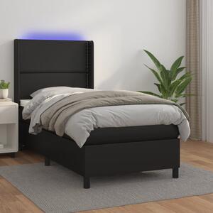 Box spring postel s matrací a LED černá 90x190 cm umělá kůže 3139295